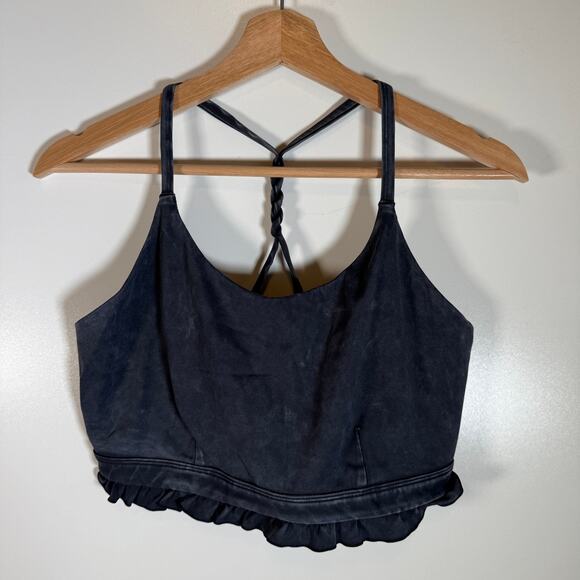 JoyLab Sports Bra Large Gray Twist‑Back Ruffle Hem Longline Tank Bra Lightweight - Picture 3 of 11